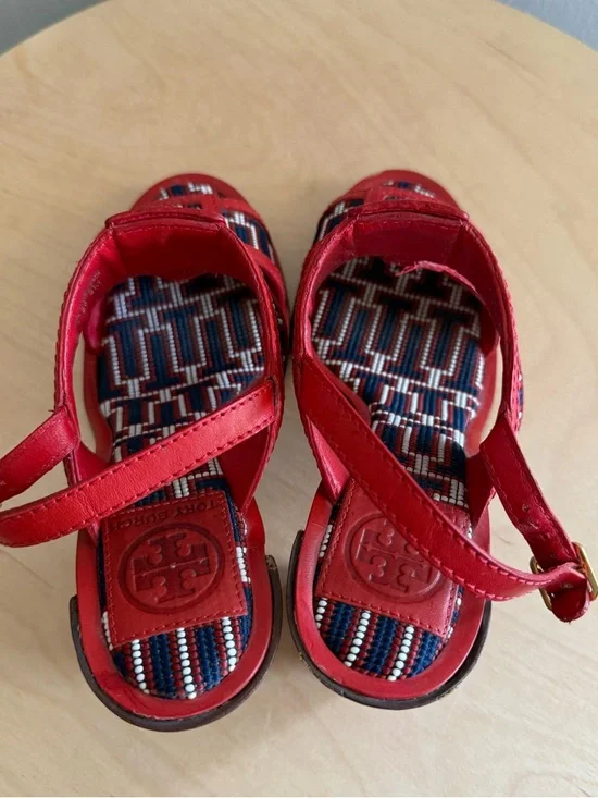 Tory Burch Florian Sandals Heels Tapestry Size 8 - Picture 4 of 15